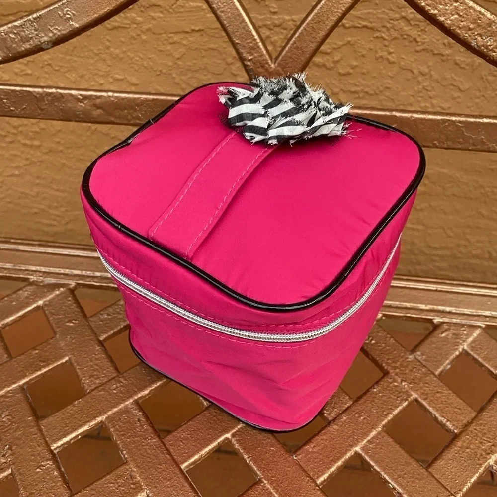 New Lancome Square Pink Cosmetic Bag with Floral Detail